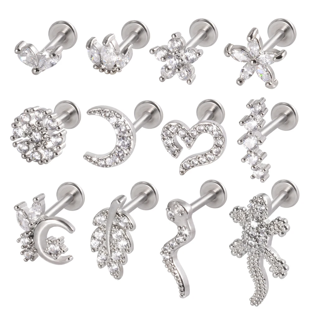 1pcsSurgicalSteelZirconEarStudLabretStudLipRingCartilage