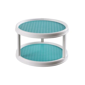 

2 Tiers Rotatable Tabletop Storage Tray Kitchen Bathroom Revolving Storage Rack Kitchen Shelf Pantry - Blue + White/Grey + White