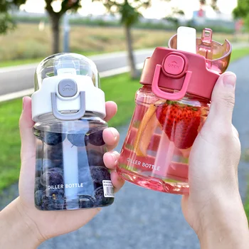 

Sport Cute Water Bottle Straw Bpa Free Women Fitness Bottle Plastic Eco Friendly Sippy Cup Adult Botellas Gym Bottles AB50WB