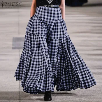 

2020 Summer Check Pleated Skirts ZANZEA Fashion Plaid Vestidos Women Casual Zipper Long Skirts Female Faldas Saia Robe Sundress