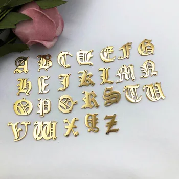 

MYLONGINGCHARM 26pcs/perlot A-Z Alphabet pendant with 2，3 or 4 holes Gothic Style gold color bracelet charms Necklace Pendant