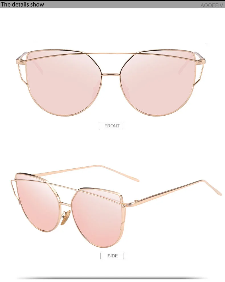 Модный бренд кошачий глаз солнцезащитные очки женские металлические двухлучевые Солнцезащитные очки женские ретро очки с зеркальным покрытием плоская оправа для линз