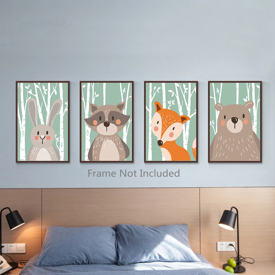 Forest-Cute-Animals-Canvas-Painting-Art-Print-Poster-For-Nursery-Wall-Picture-Kids-Baby-Room-Home
