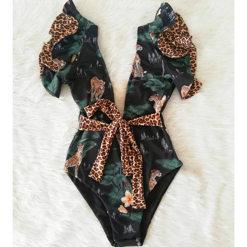 Цельный купальник с оборками женский сексуальный пуш-ап 2019 Maillot De Bain |