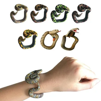 

Halloween DIY Simulation Snake Bracelet Toy PVC Cobra Python Hand Painted Funny Pranks Toy Simulation Snake Model Bracelet Toy