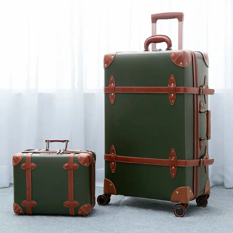 a set of 2 CARRYLOVE 2" 24" 2" inc. Женская Ретро кожаная сумка для багажа spinner trunks box trolly винтажный чемодан на колесах - Цвет: a set of 2