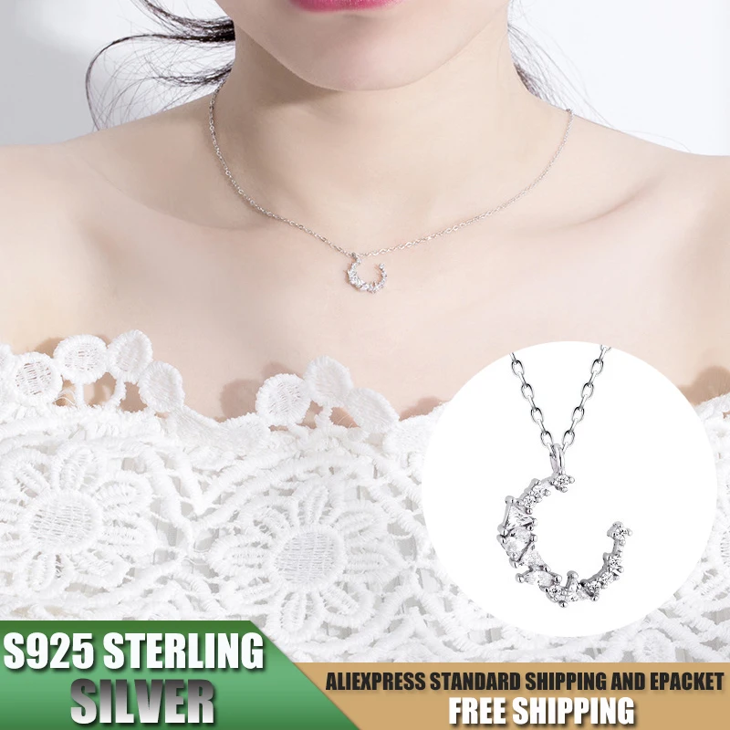 

Moon Pendant S925 Sterling Silver Necklace for Women Necklace with zircon Korean Fashion Jewelry Wholesale A189
