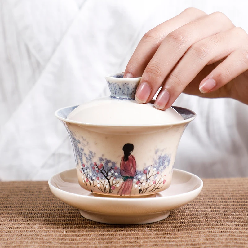 Цзиндэчжэнь Gaiwan 130 мл Ручная работа керамическая чашка для чая искусство чайная посуда мастер чашка чайная супница посуда для напитков Декор ремесла как подарки на день рождения