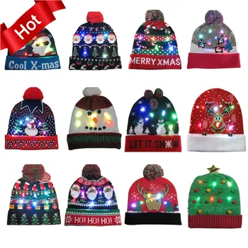 

2020 43 Designs LED Christmas Hats Beanie Sweater Christmas Santa Hat Light Up Knitted Hat for Kid Adult For Christmas Party