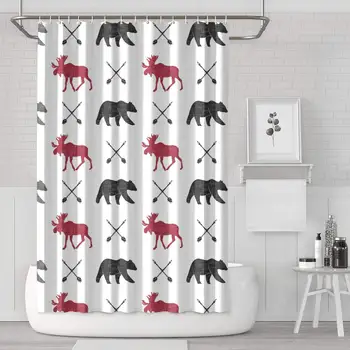 

Moose Bear and Arrows Funny Shower Curtain with Hooks Bathroom Fabric Curtains - 72 X 72 Inch