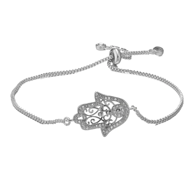 White Gold Bracelet Juya, женское модное ожерелье с кулоном, микро ПАВЕ, циркон, Хамса, рука Фатимы, сглаза, золото/серебро/розовое золото, колье, ожерелье - Окраска металла: White Gold Bracelet