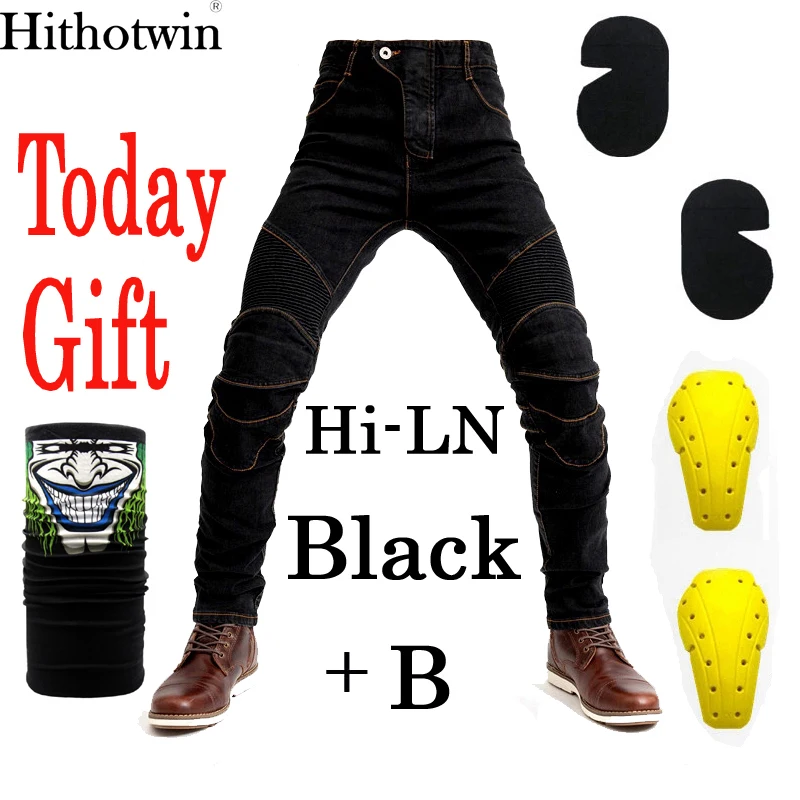Hi-LN-Black B Мотоциклетные джинсы, Pantalones Motocicleta Hombre, джинсы с перьями, стандартная версия, брюки для езды на автомобиле, мужские мотоциклетные штаны - Цвет: Hi-LN-Black B