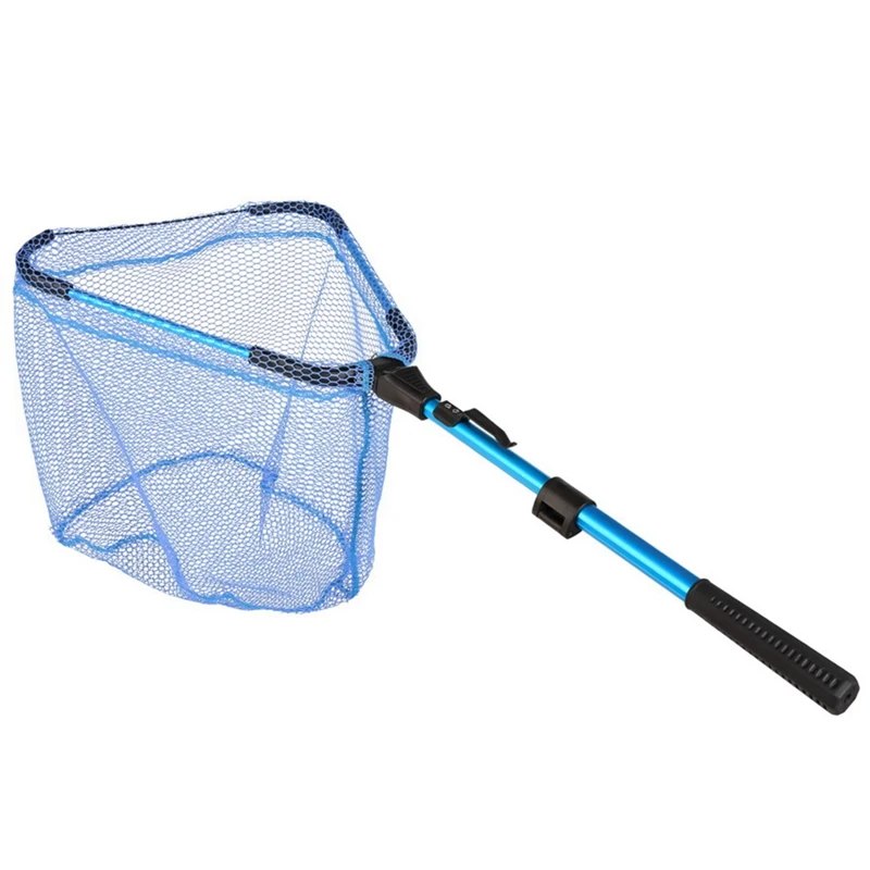 Portable Fish Nets Lightweight Aluminum Fishing Landing Net with Telescoping Pole Handle Extendable 61-180cm Safe for Catching or Releasing Triangular Dip Nylon Mesh with Foldable Net Head