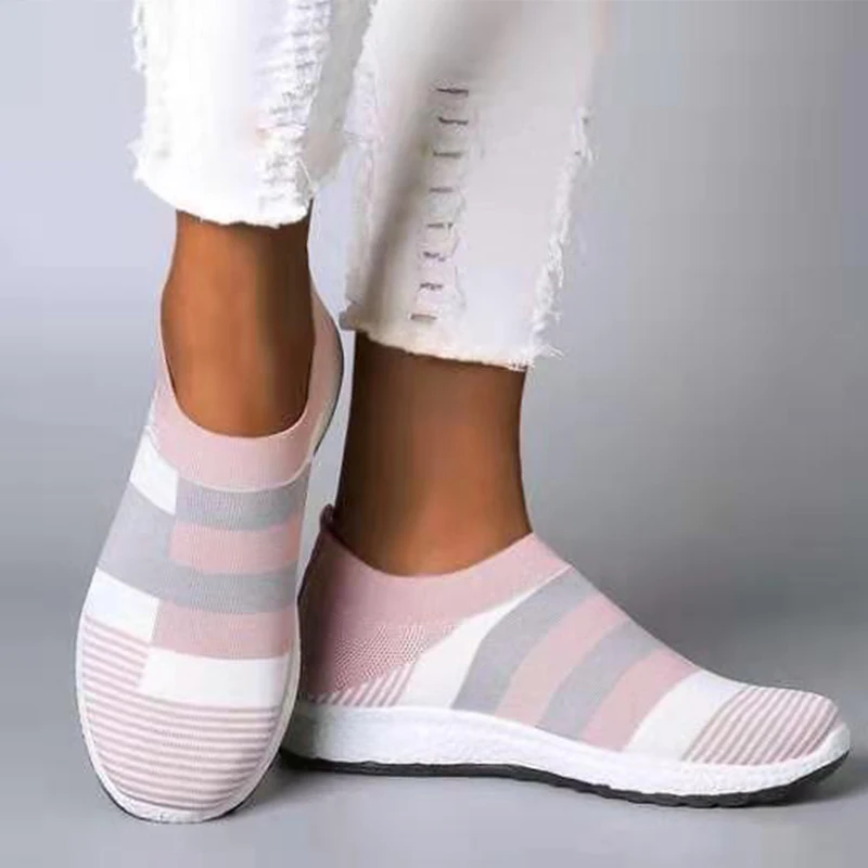 

Women's Casual Vulcanized Shoes Woman Mesh Sneakers 2020 Women Knitted Flat Ladies Slip On Female Footwear Plus Size