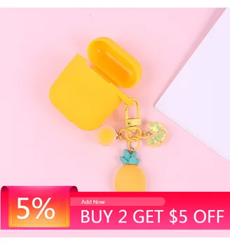 

For AirPods Pro 4 Case Love heart pineapple fruit keychain Silicone Case coque for Air Pods Pro 4 Earbuds Protect Cover Capa