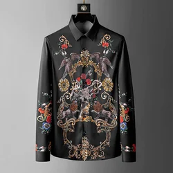 Men's Shirts Trend European Long Sleeve V-neck Digital Printing New Hot Drilling Shirt Slim Men Shirt Top Wear In All Seasons