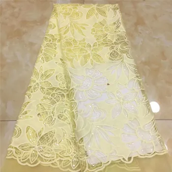 

High Quality Sequence Lace Fabric Fashion Organza Lace Fabric 2020 yellow African Lace Fabrics with Sequins for Party Dress