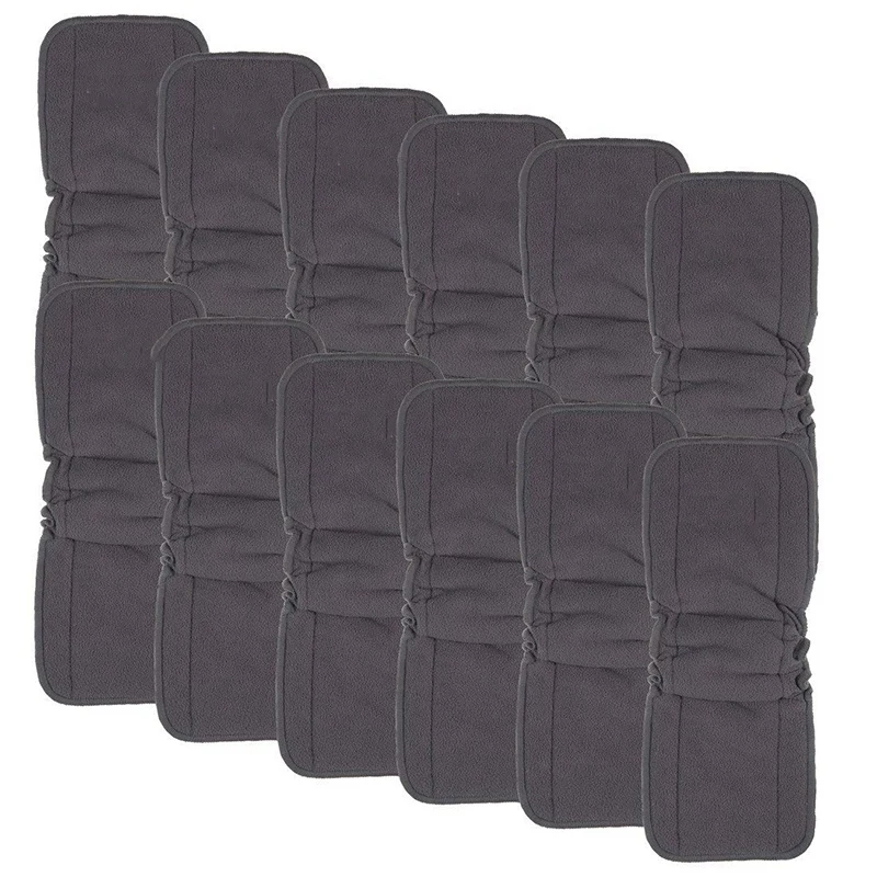 

Charcoal Bamboo Inserts with Gussets,Cloth Diaper Liner,5-Layer Inserts,Reusable Liners for Baby Cloth Diapers 12Pcs 12FLN.
