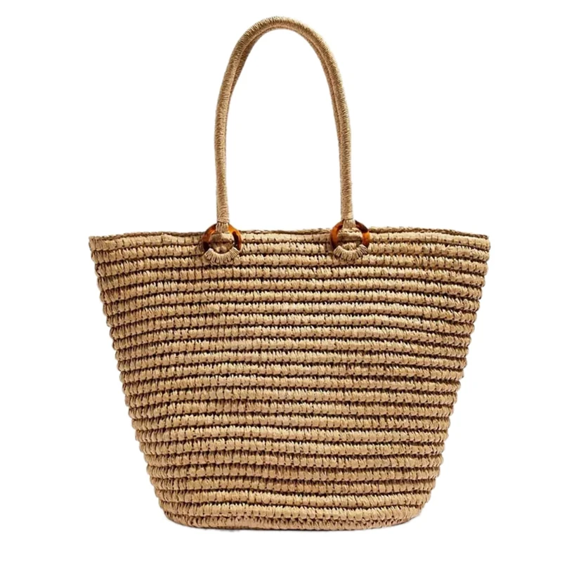 

European Style Straw Woven Bag Beach Fashion Simple Casual Braided Totes Handmade Women Hand Bags Shoulder Handbag