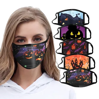 

5pc Halloween Print Fashion Mouth Masks For Women Men Face Cover Dustproof Anti Fog Masks Pumpkin Scary Face Cover Mascarillas