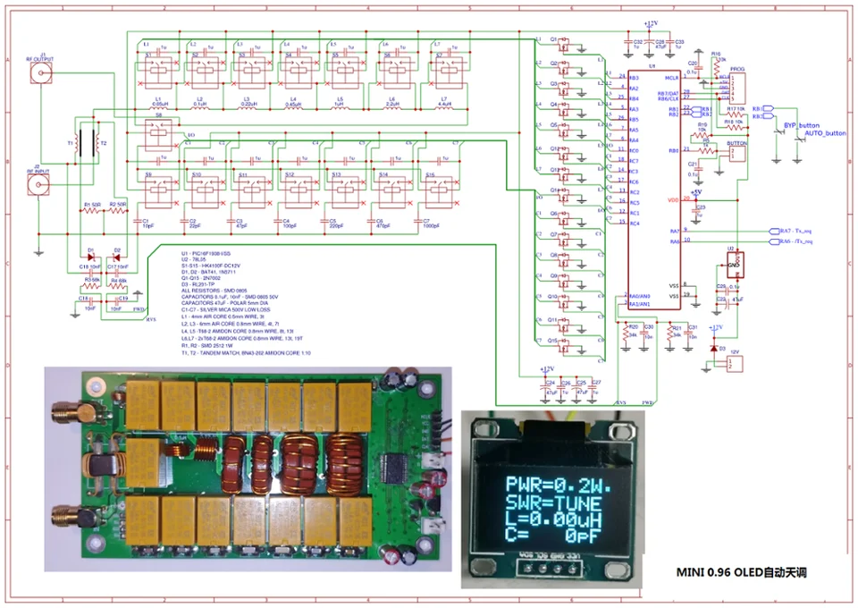 Machine et kits 1,8-50 MHz ATU100mini Tuner d'antenne automatique par 7 x 7 3.2 Firmware programmé OLED pour travailler(100 Kit