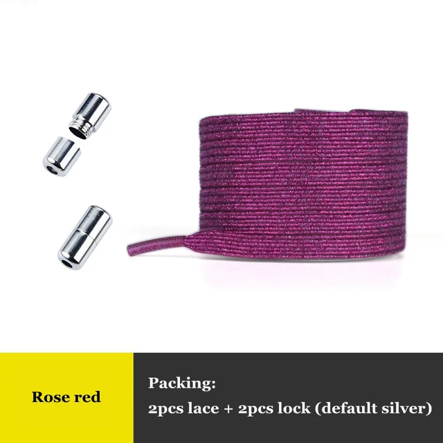Elastic No Tie Shoelaces Colorful Flat Shoe laces Sneakers shoelace Metal Lock Lazy Laces for Kids Adult One size fits all shoes Rose red