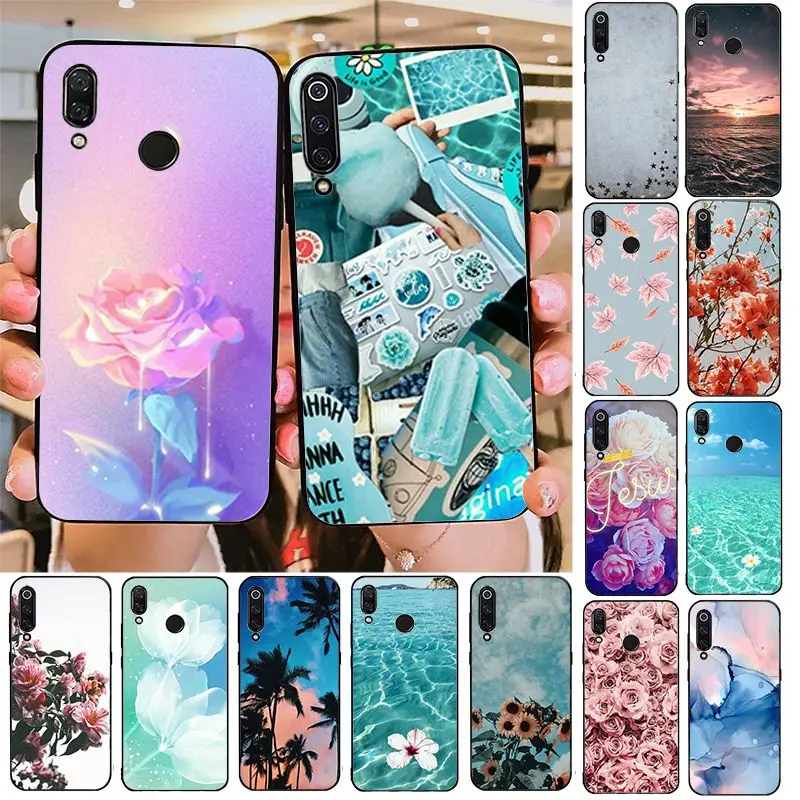 Phone Case Pretty Flower TPU black Cover Shell for Xiaomi 8 9 se Redmi 6 6pro 6A 4X 7 note 5 | Мобильные телефоны и