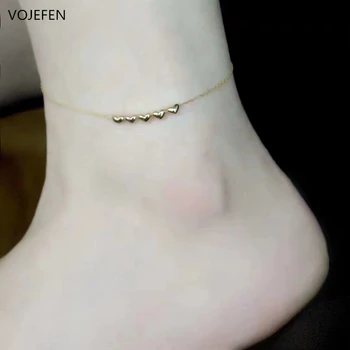 

VOJEFEN Real AU750 18K Yellow Gold Heart Foot Chain Beach Jewelry Layer Anklet And Bracelet Sets for Women Adjustable,2020 NEW