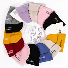 Зимняя вязаная женская повседневная шапка с вышивкой, шапка унисекс в стиле хип-хоп, хлопок, женские теплые шапочки горрос Mujer