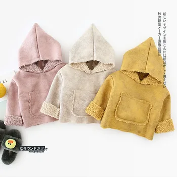 

WLG kids coat baby boy girl yellow pink beige winter thick warm jackets toddler velvet hooded long sleeve outerwear children