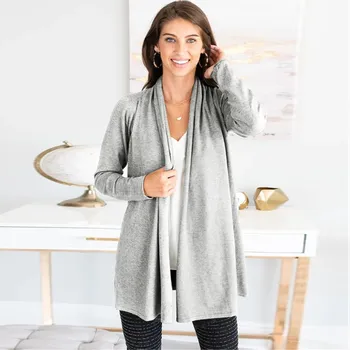 

New Solid Cardigan Women Knitted Sweater Casual Cardigan Long Sleeve Open Stitch Loose Knit Coat Outwear Tops