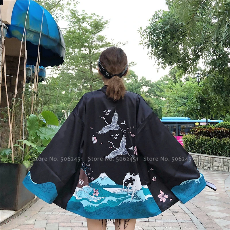 Для женщин Для мужчин японский пары одежда Yukata уличная кимоно Haori пальто самурая кардиган Harajuku Стиль Свободная блузка серия укиё-э куртки