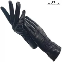 

Gloves winter ladies wrist fashion sheepskin gloves black new warm leather genuine driving motorcycle cold-proof gloves accessor