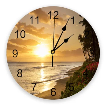 

Tropical Sunset Beach Wall Clock Modern Design Home Living Room Office Cafe Decoration Art Wall Watch
