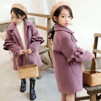 

Girls Coat Woolen Coat 2020 New Children's Clothing Long Section Thickened Children's Winter Clothing Girl Woolen Purple Coat