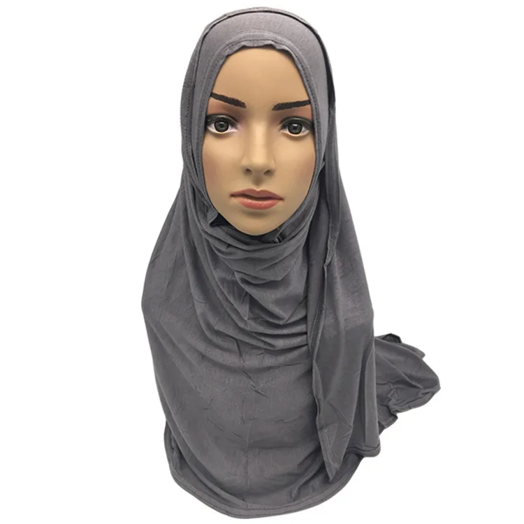 Высококачественные однотонные мягкие шарфы трикотажные хиджабы, мусульманская длинная шаль, Женский мусульманский головной платок