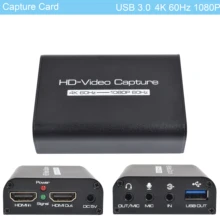 1080P 4K 60Hz HDMI Video Capture Card HDMI To USB 3.0 Video Recording Box PC Game Live Streaming Video Recorder Mic In Audio Out