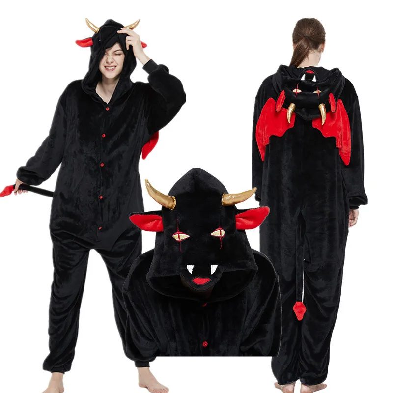 

Adult Kigurumi Devil Onesies Flannel Cute Animal Pajamas Sets Kids Winter Demon Nightie Pyjamas Sleepwear Homewear