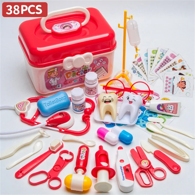 Children Pretend Play Doctor Toys Set for Girl Doctor Costume Simulation Medical Equipment Stethoscope Kid Play Storage Box Gift 2