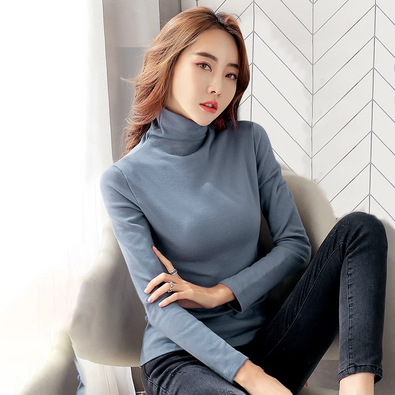TWOTWINSTYLE Less Is More Корейская белая женская футболка с длинными рукавами, водолазка, тонкая рубашка, Женская мода, Осень-зима, Новинка