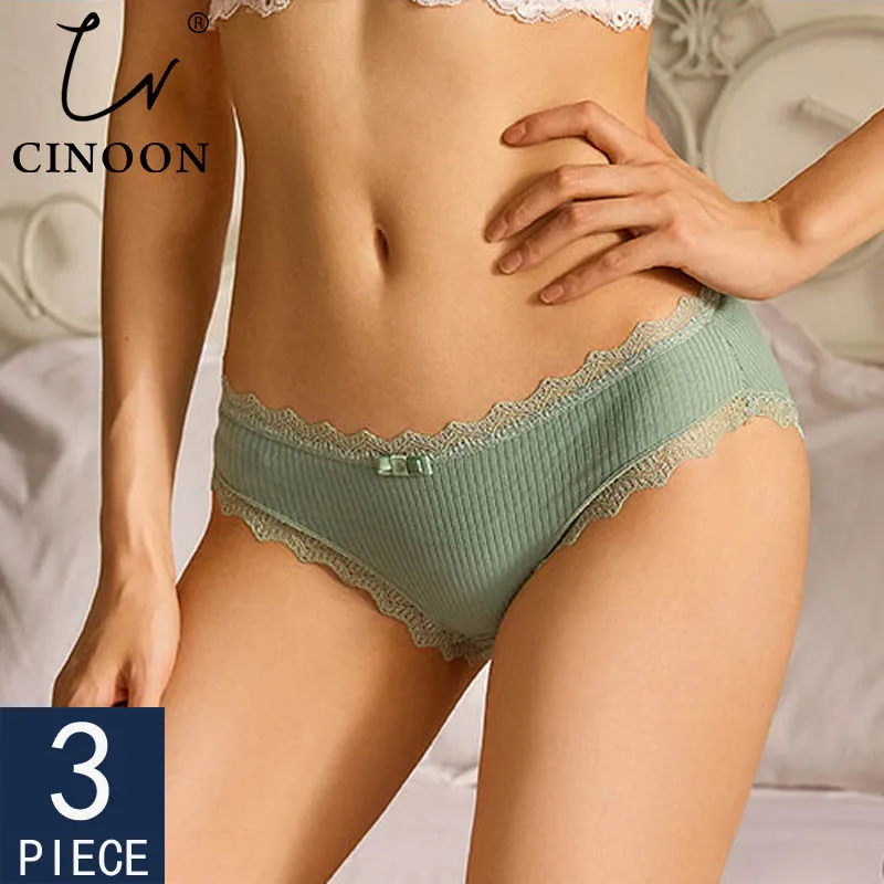 Fashion 3PCs Most Beautiful Bow Lace Thong Panties(Hips 34