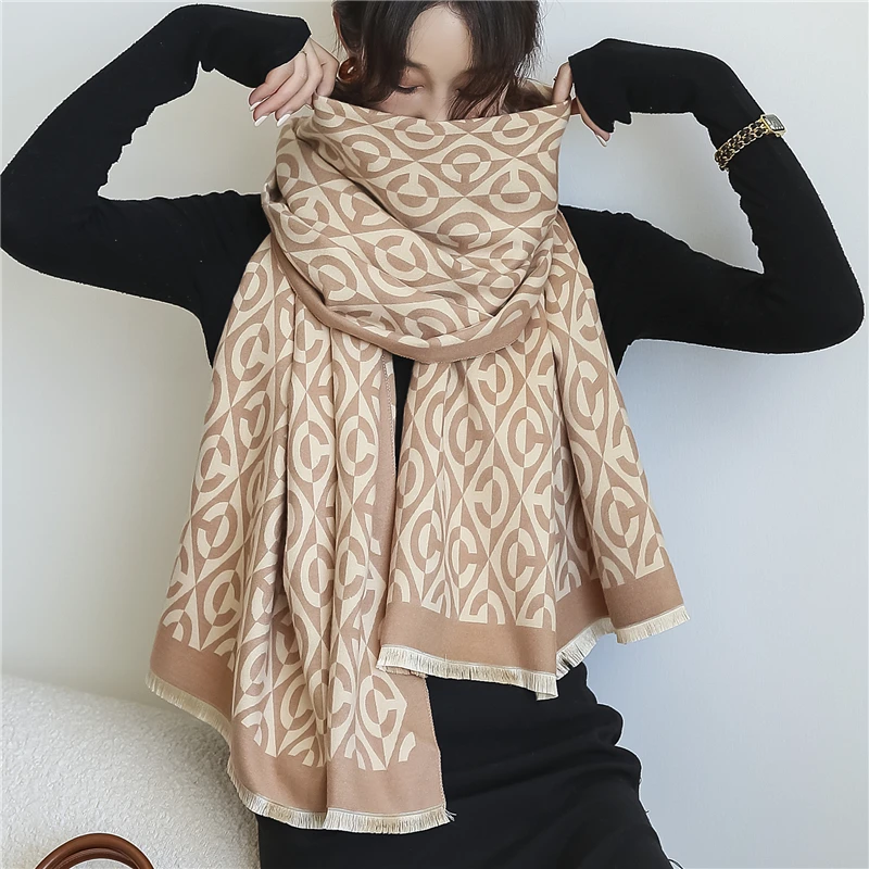 

Brown Winter Warm Scarves Women Cashmere Soft Thick Blanker Bufanda Foularf Female Ladies 180*65cm Large Shawl Wrap 2022