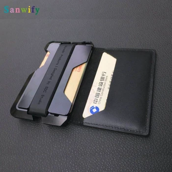

New Design Aluminum Metal Blocking Credit Card Holder Genuine Leather Card Wallet Men Women