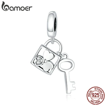 

bamoer Genuine 925 Sterling Silver Lucky Key Metal Charm for Original Women Silver Bracelet DIY Jewelry Making SCC1689