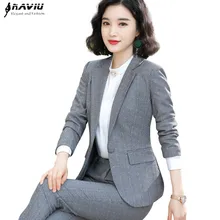 Серые клетчатые брюки костюмы для женщин британский стиль бизнес высокого класса формальный длинный рукав Блейзер и брюки Офисная Женская рабочая одежда