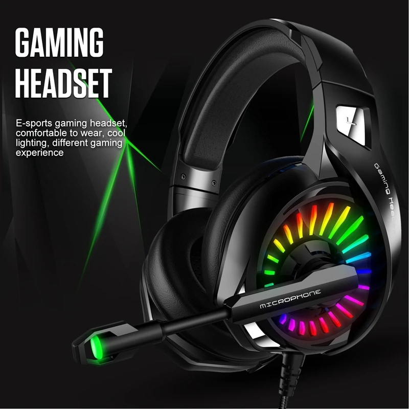 Wired Gaming Headset for Computer PS4 Led Light Gaming Headphones with Mic Adjustable Bass Stereo