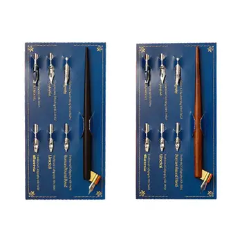 

Wood Manga Calligraphy Dip Pen Holder with 6 Nibs Set for Lettering Skiching Art Comic Drawing Painting Tools Kit