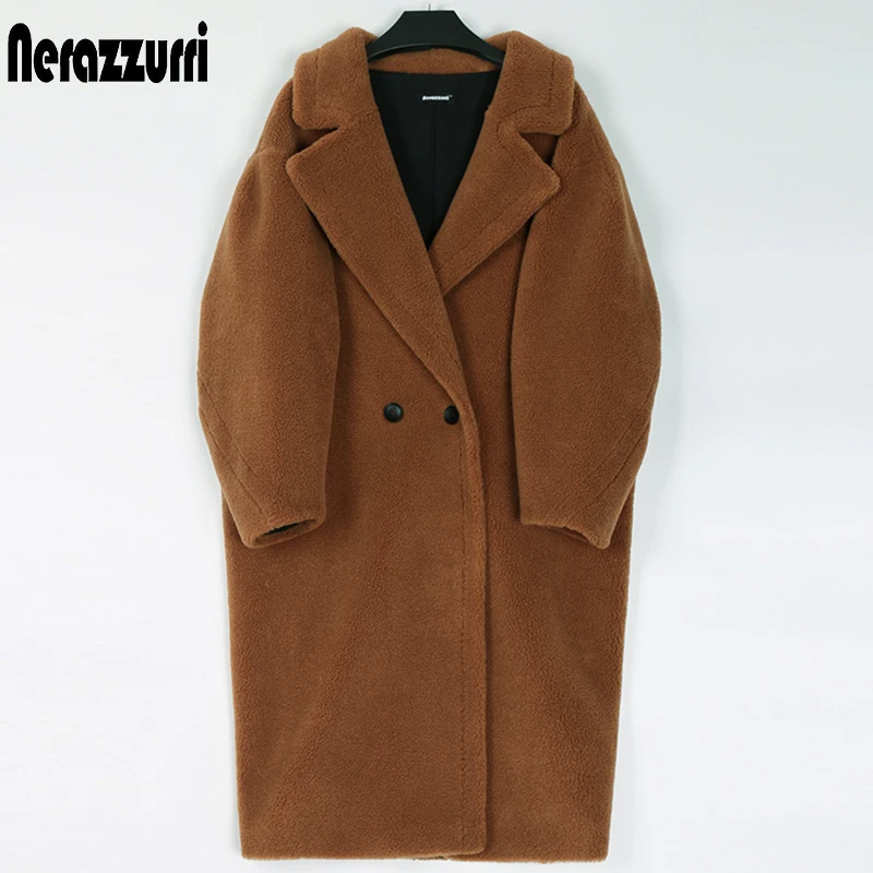 Teddy Coat Bear-Jacket Oversized Brown Long Women Sheep Nerazzurri Thick Plus-Size Winter
