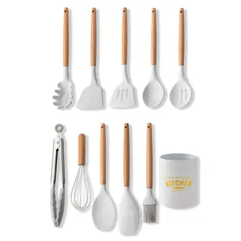 

11Pcs Marble Silicone Kitchen Utensils Set with Wooden Handle Spatula Spoon Egg Beater Cooking Tools