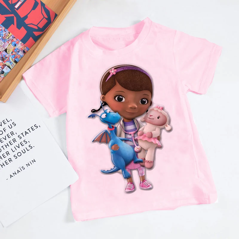 Summer Kids Cute T-shirt Girl Doc McStuffins Clinic Girl Cartoon Print Tops Baby T Shirt New Fashion Toddler Casual Kids Clothes